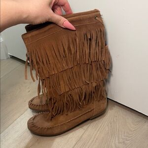 Fringe Suede Moccasin Boots
